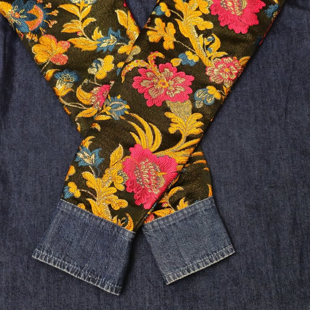 Vintage Denim Shirt Boho Jacket Embroidered Floral Ipekyol Size 6 Hi Low - Picture 7 of 11